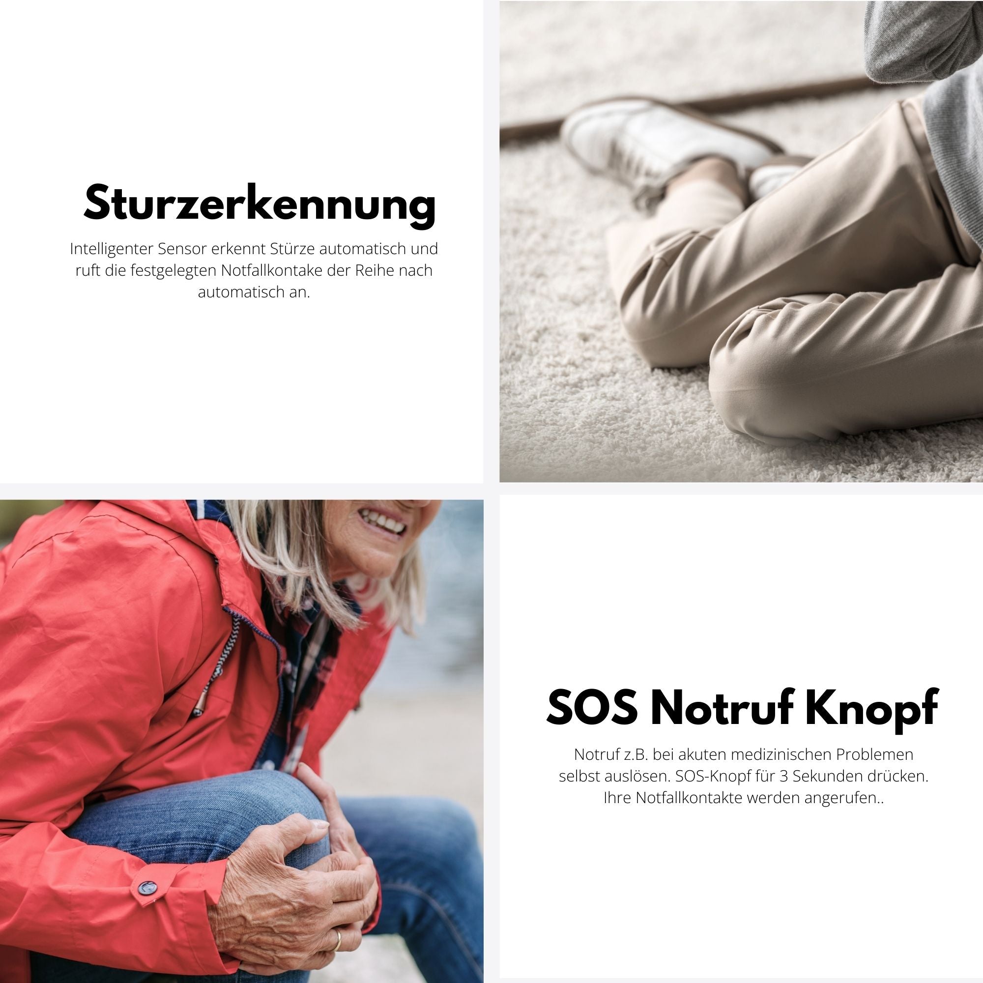 Notrufuhr für Senioren mit Sturzerkennung, SOS Notrufknopf & GPS-Ortung